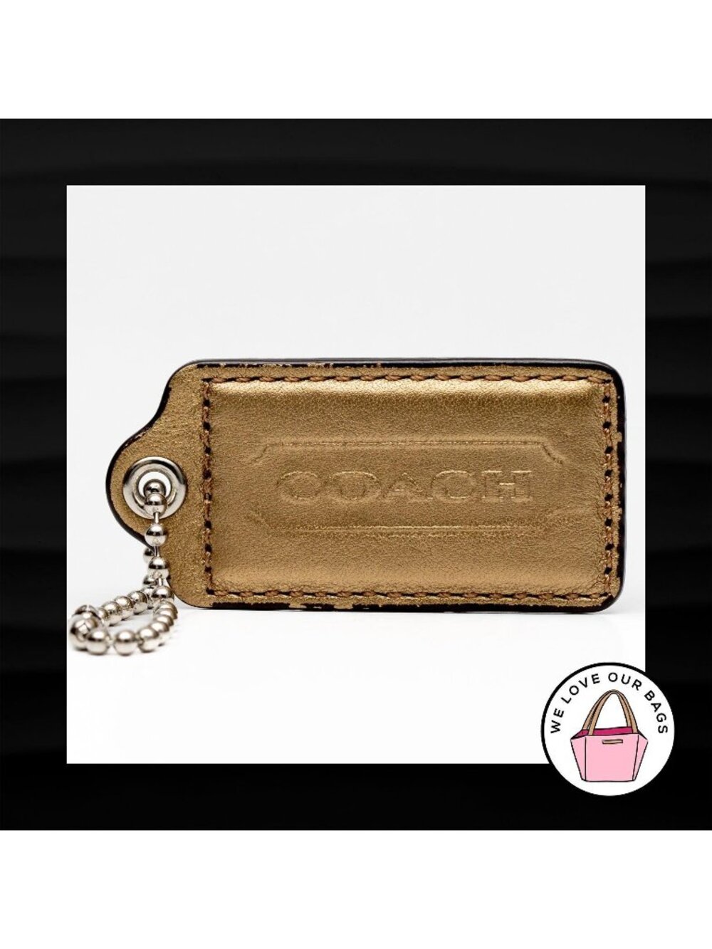 2.5" Large COACH GOLD METALLIC LEATHER KEY FOB BAG